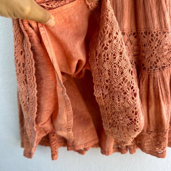 Free People Dress Womens 4 Small Sunrise Distress Tie Dye Boho Cottage Ruffle - Picture 9 of 13